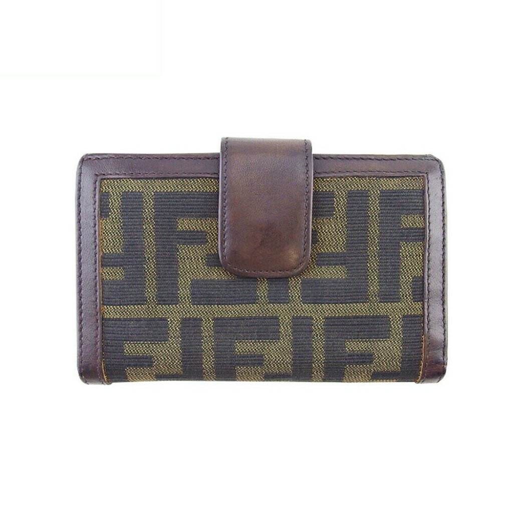 Fendi Gamaguchi Wallet Zucca Beige Canvas ~ Leather Authentic Used